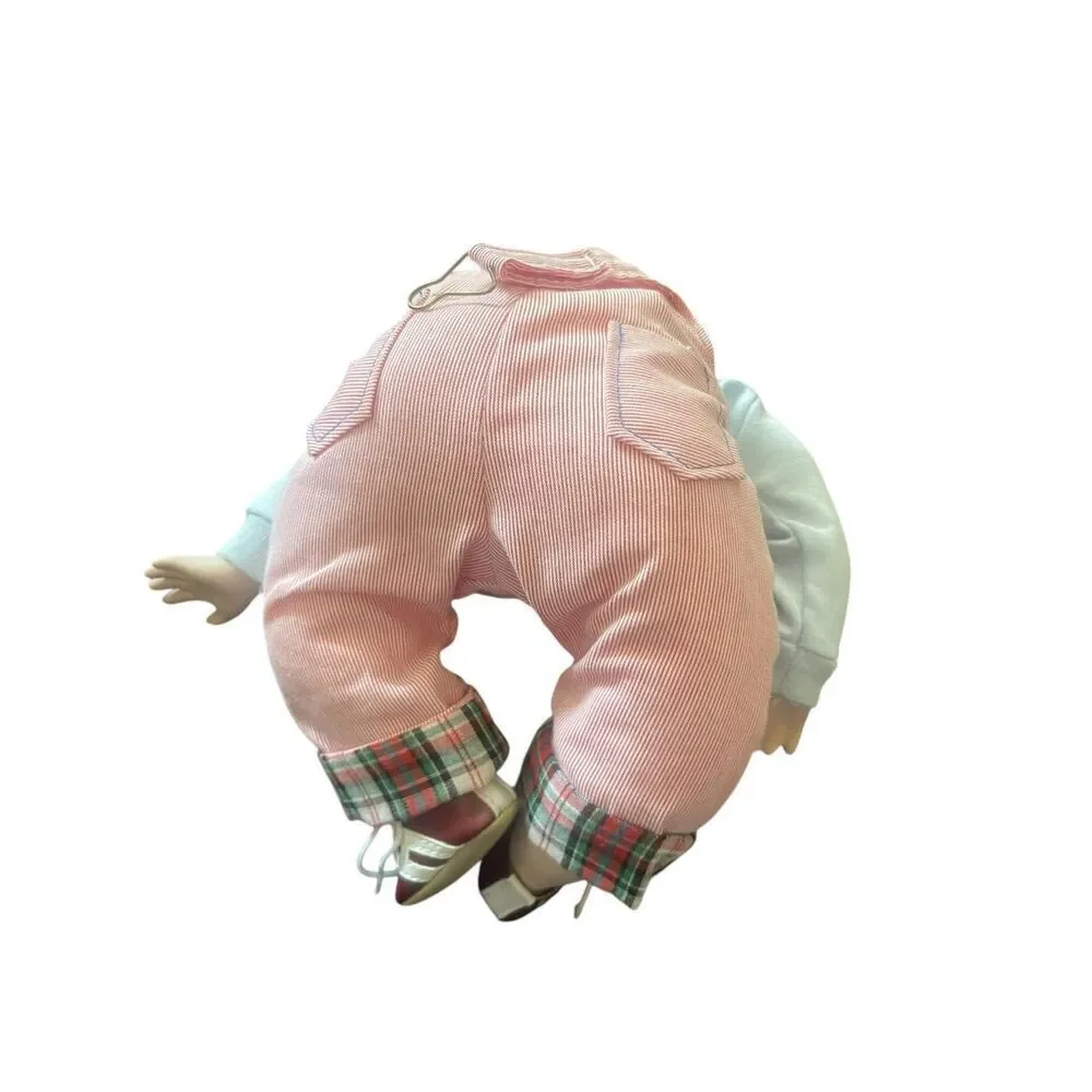 Unbranded Kids Pink White Overalls Hat Porcelain Doll